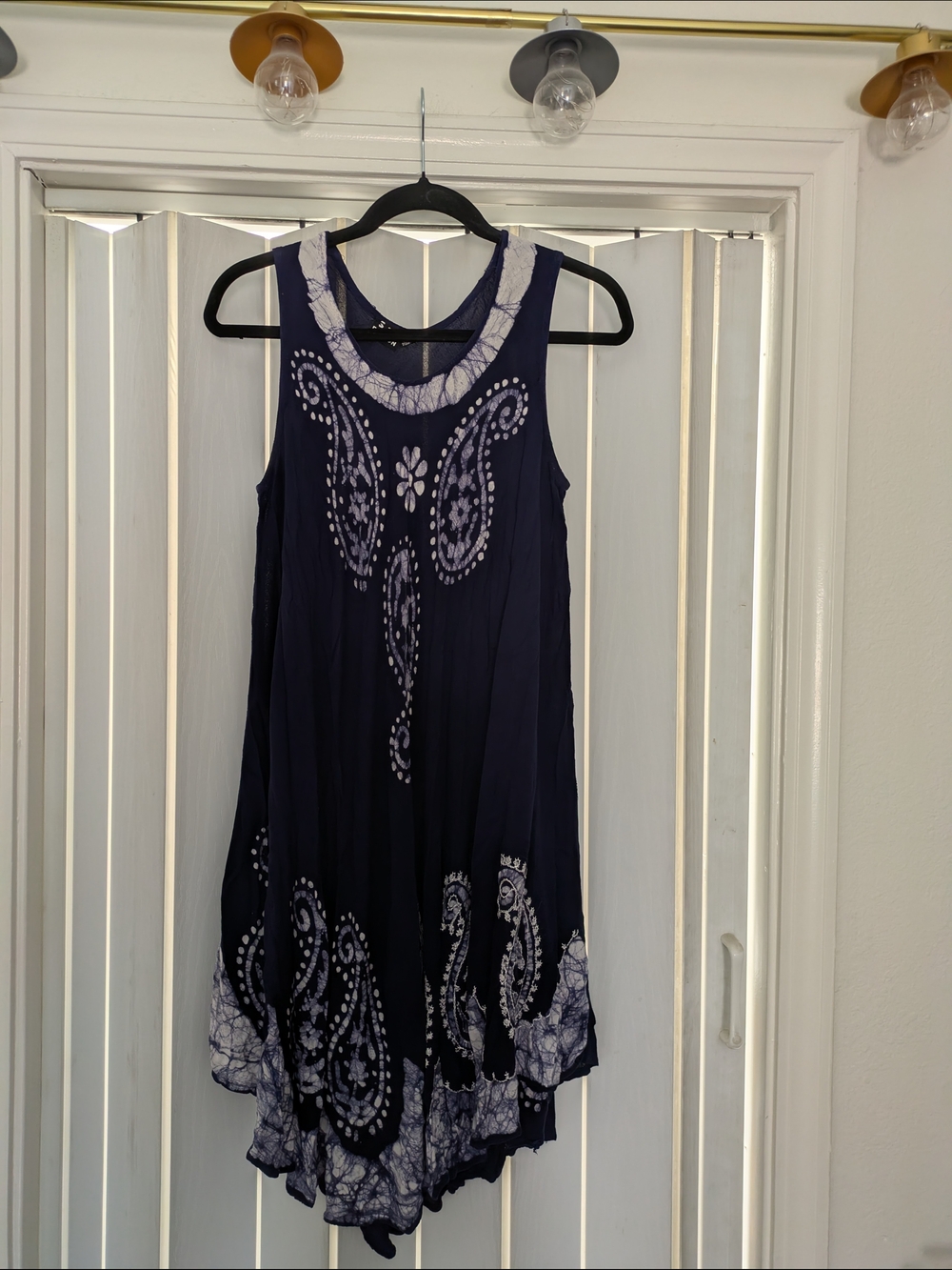 Navy Blue Sleeveless Tie-Dye Paisley Shift Dress Sz One Size